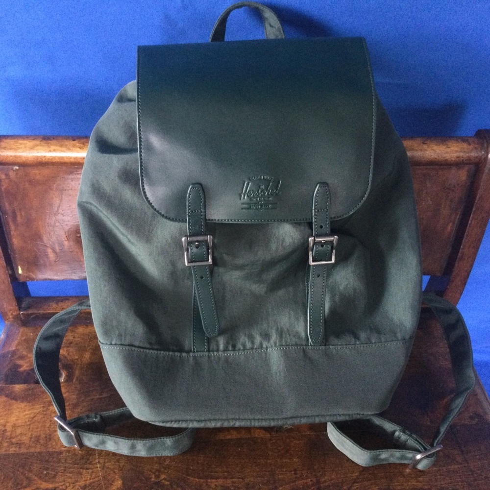 Herschel Supply Company Mini Backpack 8L Leather and Nylon Green Silver Hardware